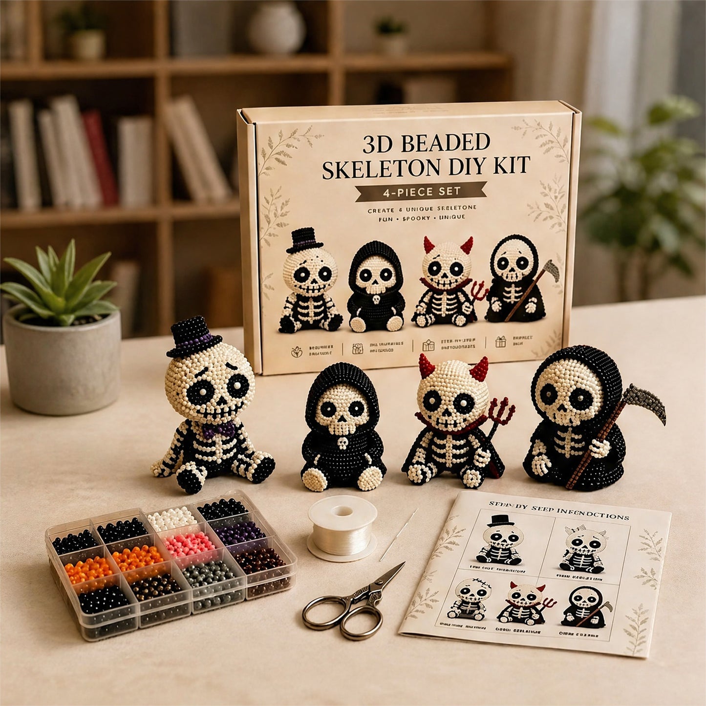 3D Petite Beaded Craft Kits Multi Purpose DIY Creative Jewelry Art Crafts Reusable Handmade Desk Bead Ornament for Relaxing Weekend Family Activity (B)