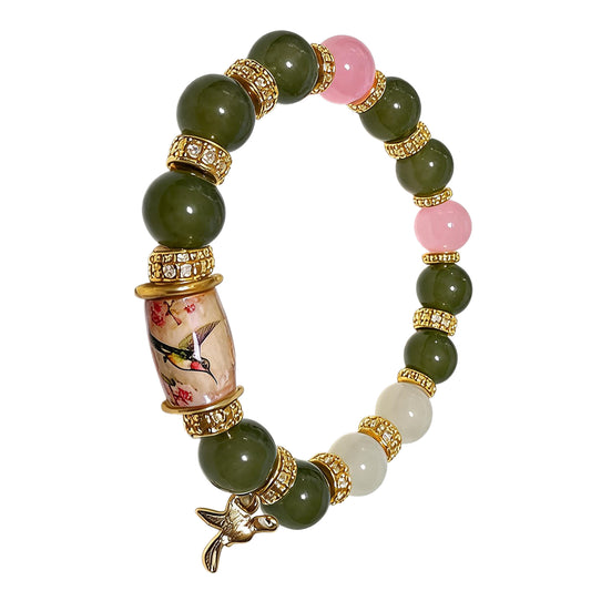 Colored Spring Blessings Bracelet Inspirational Charm Beads Bracelet for Strength Hope and Joy Jewelry Gift for Women Mom (Green Bird)