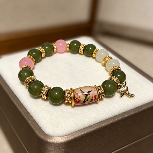 Colored Spring Blessings Bracelet Inspirational Charm Beads Bracelet for Strength Hope and Joy Jewelry Gift for Women Mom (Green Bird)