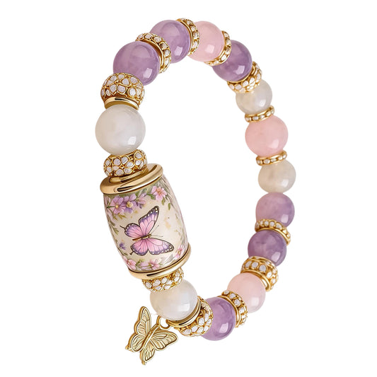 Colored Spring Blessings Bracelet Inspirational Charm Beads Bracelet for Strength Hope and Joy Jewelry Gift for Women Mom (Pink Butterfly)