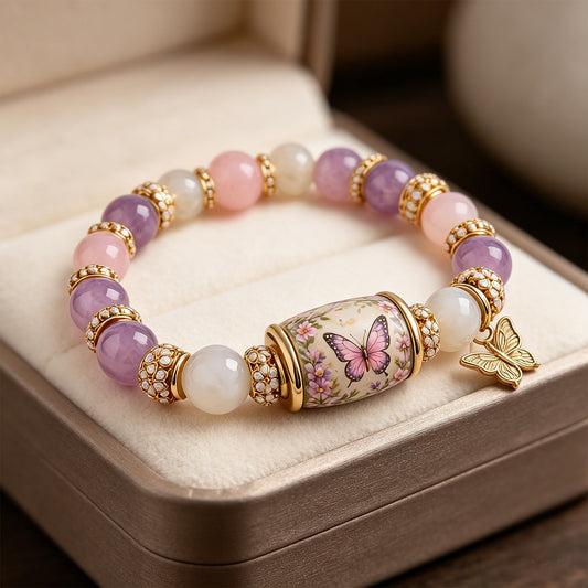 Colored Spring Blessings Bracelet Inspirational Charm Beads Bracelet for Strength Hope and Joy Jewelry Gift for Women Mom (Pink Butterfly)