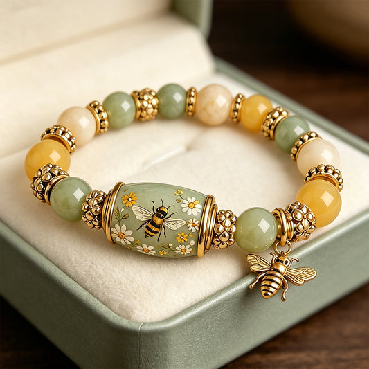 Colored Spring Blessings Bracelet Inspirational Charm Beads Bracelet for Strength Hope and Joy Jewelry Gift for Women Mom (Green Bee)