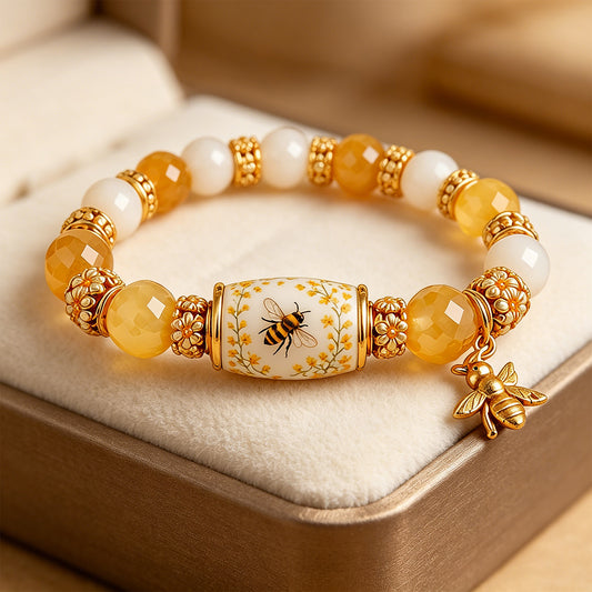 Colored Spring Blessings Bracelet Inspirational Charm Beads Bracelet for Strength Hope and Joy Jewelry Gift for Women Mom (Yellow Bee)