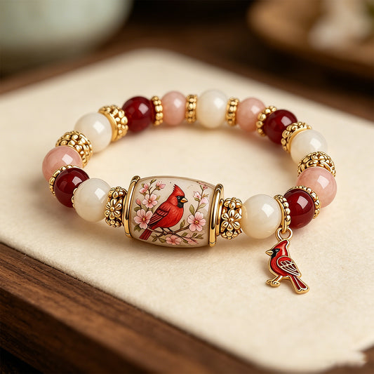 Colored Spring Blessings Bracelet Inspirational Charm Beads Bracelet for Strength Hope and Joy Jewelry Gift for Women Mom (Red Bird)