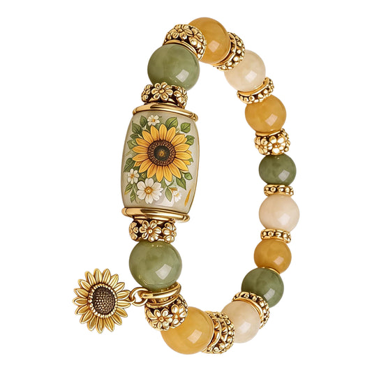 Colored Spring Blessings Bracelet Inspirational Charm Beads Bracelet for Strength Hope and Joy Jewelry Gift for Women Mom (Sunflower)