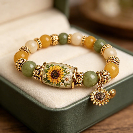 Colored Spring Blessings Bracelet Inspirational Charm Beads Bracelet for Strength Hope and Joy Jewelry Gift for Women Mom (Sunflower)