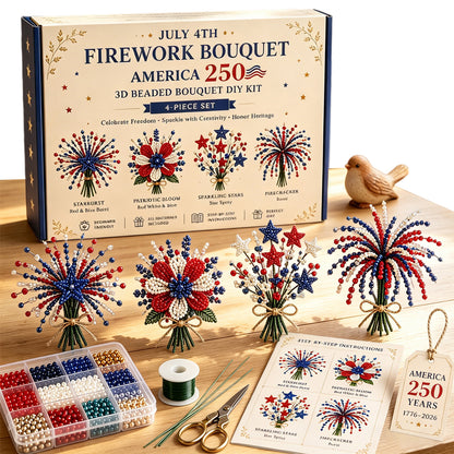 4 Pack 1776-2026 America Independence Day Craft Set Multi Purpose Tiny 3D Beaded Flower DIY Kits Reusable Patriotic Flowers Handmade Craft Sets for Party&Celebration Ornament (Style A)
