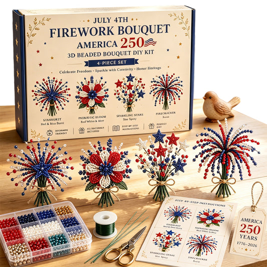 4 Pack 1776-2026 America Independence Day Craft Set Multi Purpose Tiny 3D Beaded Flower DIY Kits Reusable Patriotic Flowers Handmade Craft Sets for Party&Celebration Ornament (Style A)