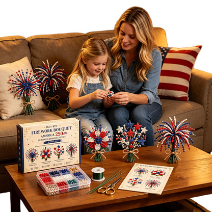 4 Pack 1776-2026 America Independence Day Craft Set Multi Purpose Tiny 3D Beaded Flower DIY Kits Reusable Patriotic Flowers Handmade Craft Sets for Party&Celebration Ornament (Style A)