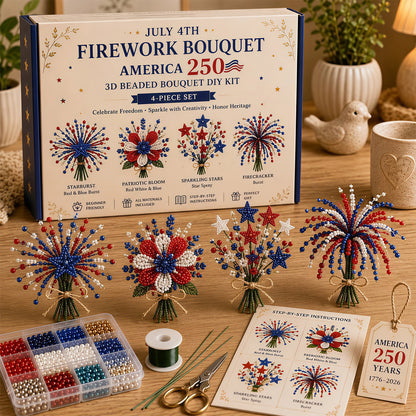 4 Pack 1776-2026 America Independence Day Craft Set Multi Purpose Tiny 3D Beaded Flower DIY Kits Reusable Patriotic Flowers Handmade Craft Sets for Party&Celebration Ornament (Style A)