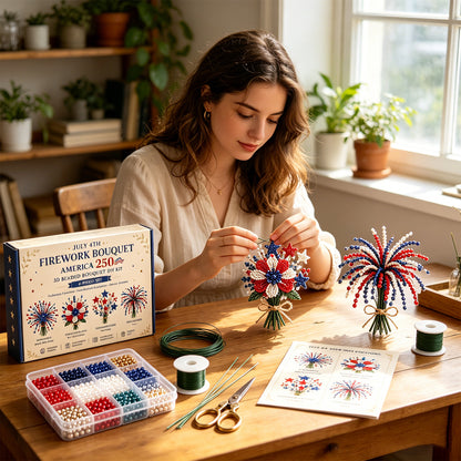 4 Pack 1776-2026 America Independence Day Craft Set Multi Purpose Tiny 3D Beaded Flower DIY Kits Reusable Patriotic Flowers Handmade Craft Sets for Party&Celebration Ornament (Style A)