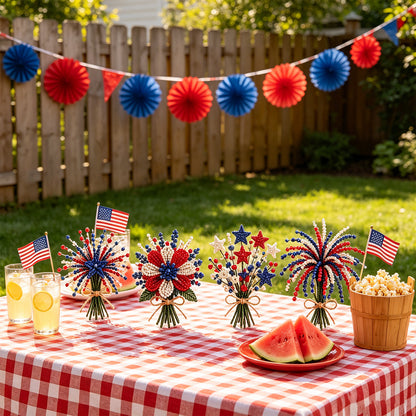 4 Pack 1776-2026 America Independence Day Craft Set Multi Purpose Tiny 3D Beaded Flower DIY Kits Reusable Patriotic Flowers Handmade Craft Sets for Party&Celebration Ornament (Style A)
