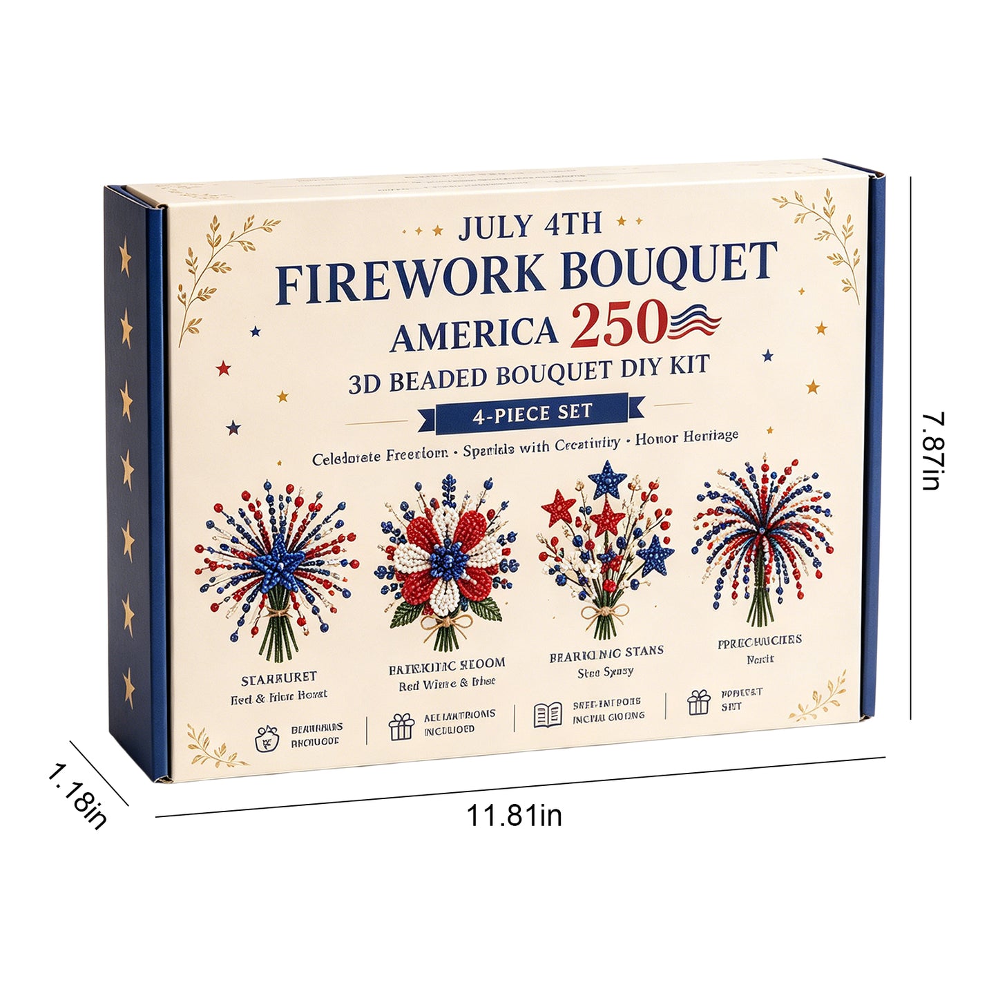 4 Pack 1776-2026 America Independence Day Craft Set Multi Purpose Tiny 3D Beaded Flower DIY Kits Reusable Patriotic Flowers Handmade Craft Sets for Party&Celebration Ornament (Style A)