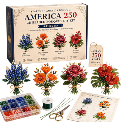 4 Pack 1776-2026 America Independence Day Craft Set Multi Purpose Tiny 3D Beaded Flower DIY Kits Reusable Patriotic Flowers Handmade Craft Sets for Party&Celebration Ornament (Style B)