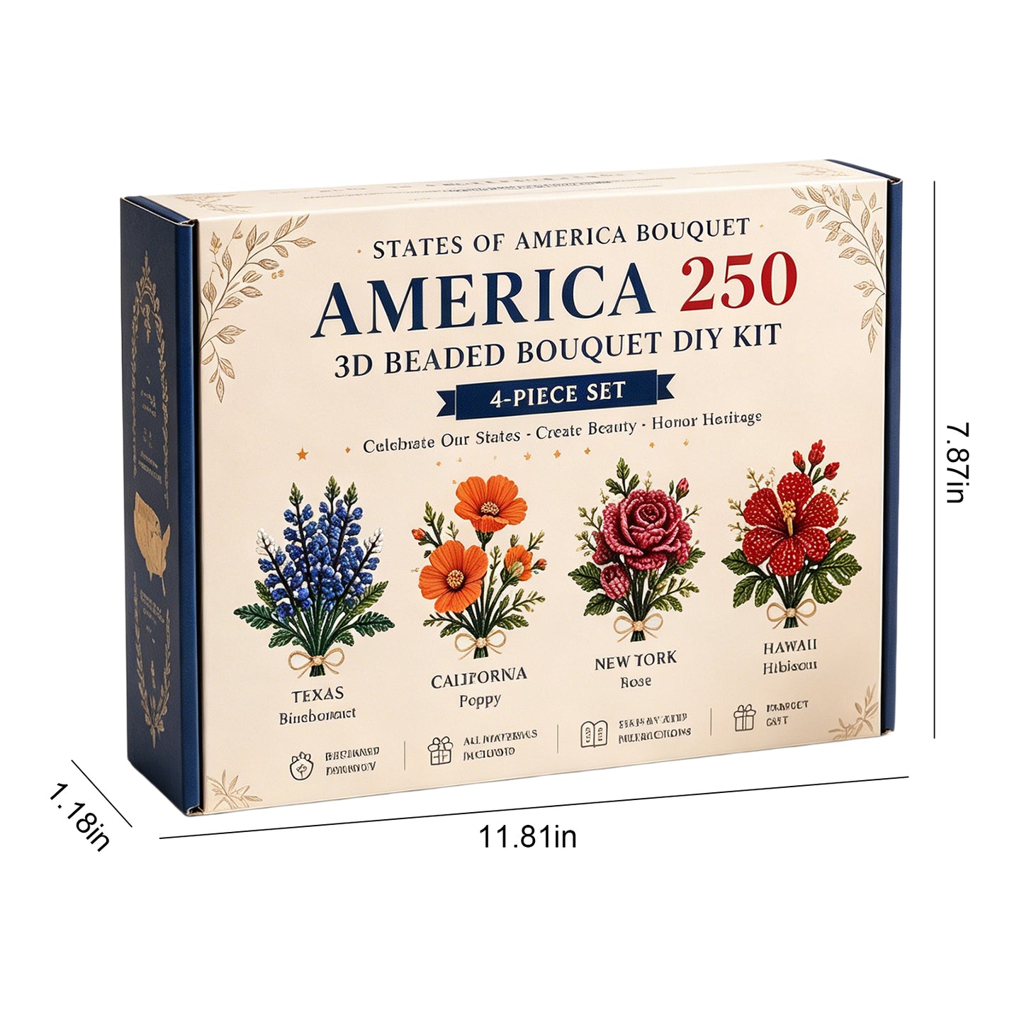 4 Pack 1776-2026 America Independence Day Craft Set Multi Purpose Tiny 3D Beaded Flower DIY Kits Reusable Patriotic Flowers Handmade Craft Sets for Party&Celebration Ornament (Style B)
