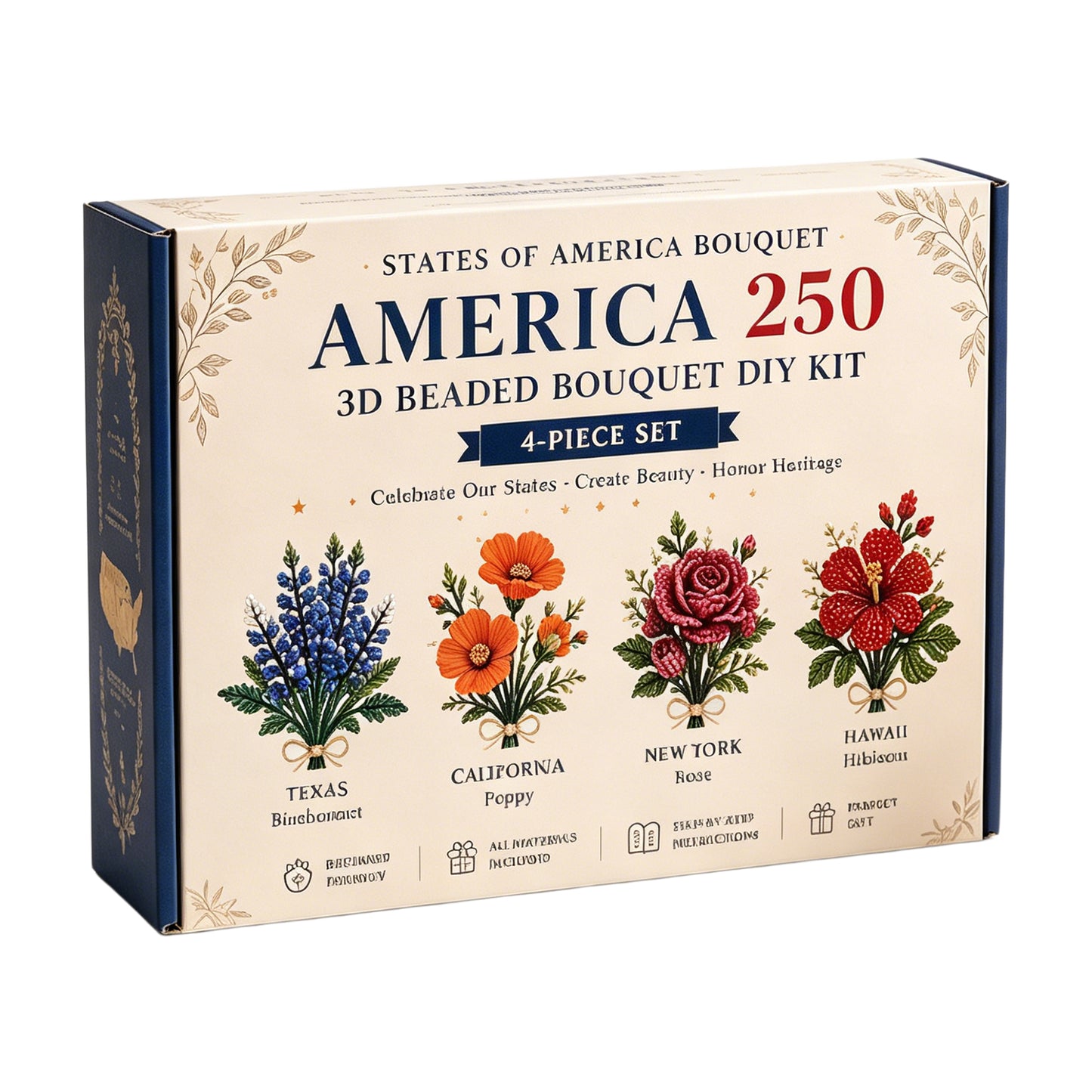4 Pack 1776-2026 America Independence Day Craft Set Multi Purpose Tiny 3D Beaded Flower DIY Kits Reusable Patriotic Flowers Handmade Craft Sets for Party&Celebration Ornament (Style B)