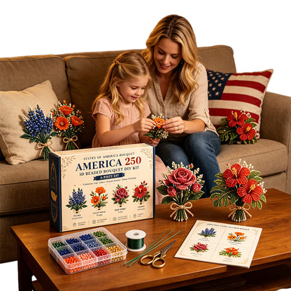 4 Pack 1776-2026 America Independence Day Craft Set Multi Purpose Tiny 3D Beaded Flower DIY Kits Reusable Patriotic Flowers Handmade Craft Sets for Party&Celebration Ornament (Style B)