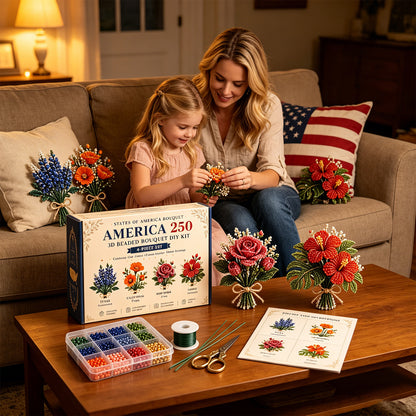 4 Pack 1776-2026 America Independence Day Craft Set Multi Purpose Tiny 3D Beaded Flower DIY Kits Reusable Patriotic Flowers Handmade Craft Sets for Party&Celebration Ornament (Style B)