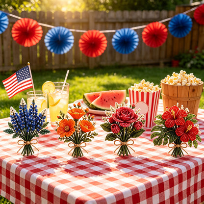 4 Pack 1776-2026 America Independence Day Craft Set Multi Purpose Tiny 3D Beaded Flower DIY Kits Reusable Patriotic Flowers Handmade Craft Sets for Party&Celebration Ornament (Style B)