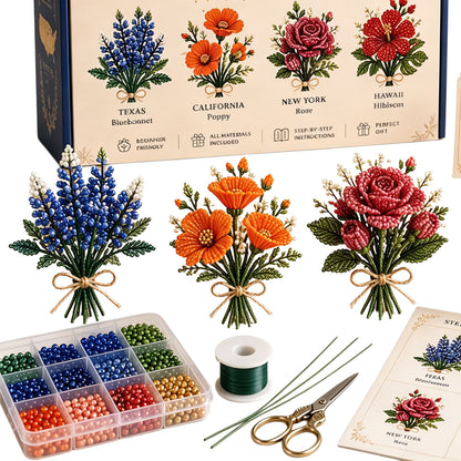 4 Pack 1776-2026 America Independence Day Craft Set Multi Purpose Tiny 3D Beaded Flower DIY Kits Reusable Patriotic Flowers Handmade Craft Sets for Party&Celebration Ornament (Style B)