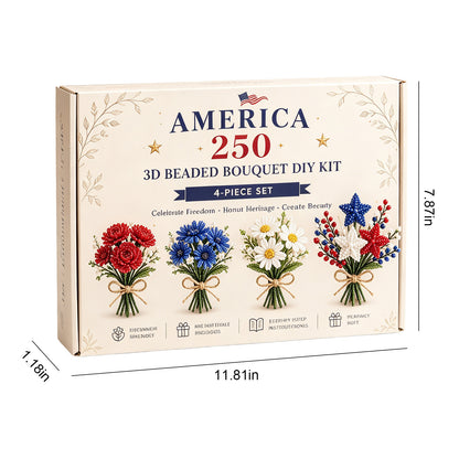4 Pack 1776-2026 America Independence Day Craft Set Multi Purpose Tiny 3D Beaded Flower DIY Kits Reusable Patriotic Flowers Handmade Craft Sets for Party&Celebration Ornament (Style C)