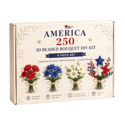 4 Pack 1776-2026 America Independence Day Craft Set Multi Purpose Tiny 3D Beaded Flower DIY Kits Reusable Patriotic Flowers Handmade Craft Sets for Party&Celebration Ornament (Style C)