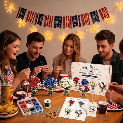 4 Pack 1776-2026 America Independence Day Craft Set Multi Purpose Tiny 3D Beaded Flower DIY Kits Reusable Patriotic Flowers Handmade Craft Sets for Party&Celebration Ornament (Style C)