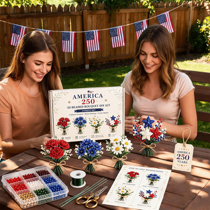 4 Pack 1776-2026 America Independence Day Craft Set Multi Purpose Tiny 3D Beaded Flower DIY Kits Reusable Patriotic Flowers Handmade Craft Sets for Party&Celebration Ornament (Style C)