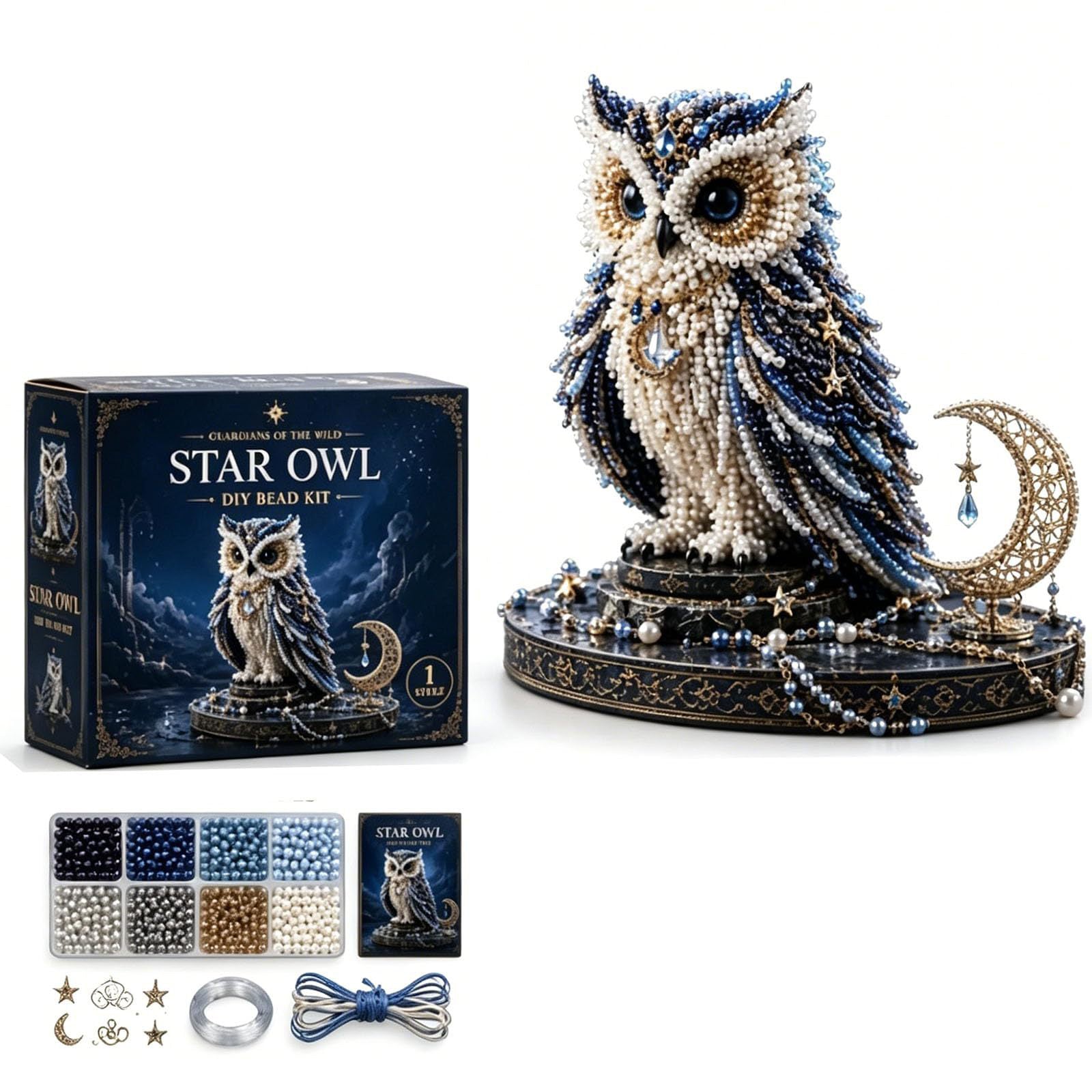 Animal 3D DIY Beaded Craft Kit with Full Materials & Instructions Beaded Animal Making Kit Bead Embroidery Set Gift For Beginners & Craft Enthusiasts (owl)