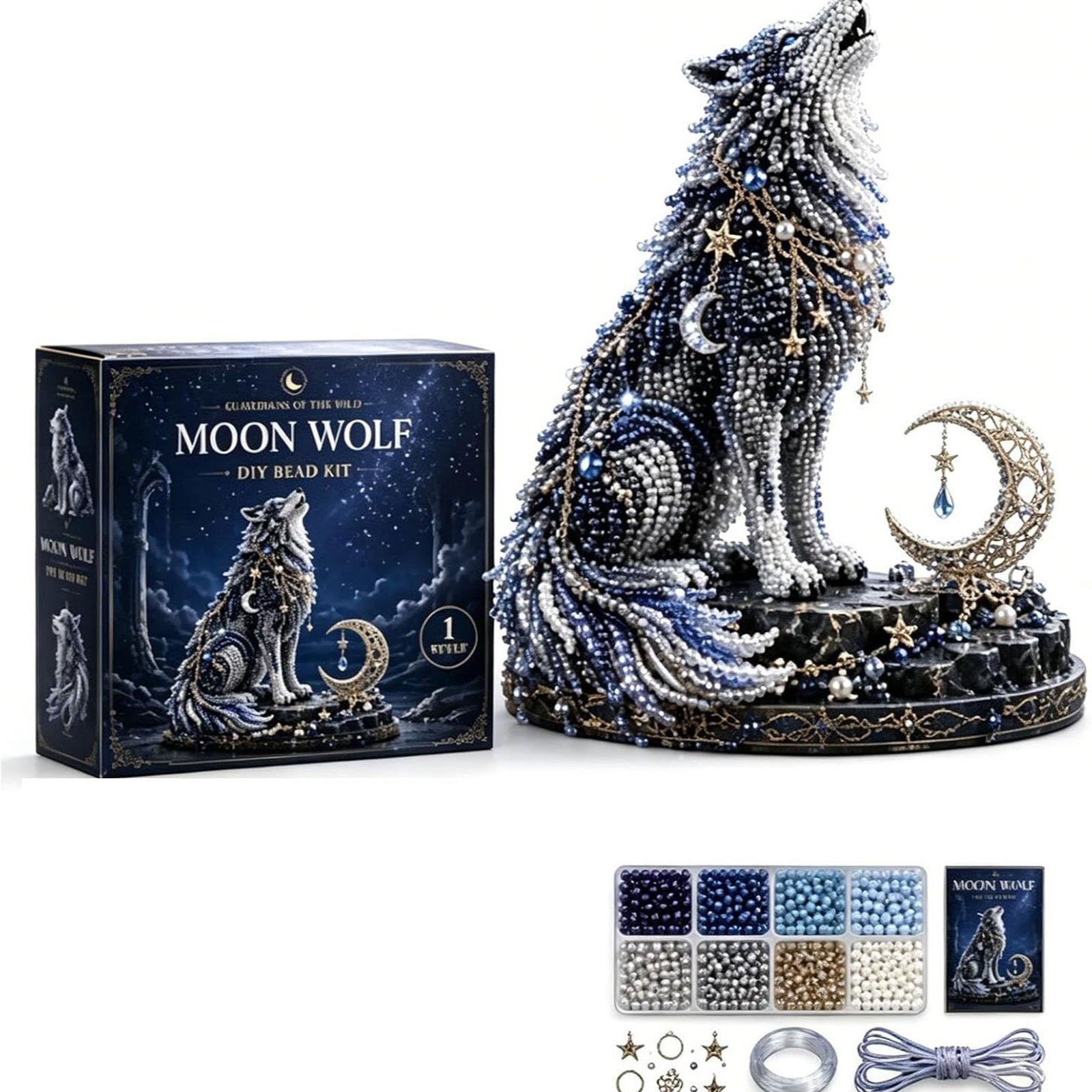 Animal 3D DIY Beaded Craft Kit with Full Materials & Instructions Beaded Animal Making Kit Bead Embroidery Set Gift For Beginners & Craft Enthusiasts (Wolf)