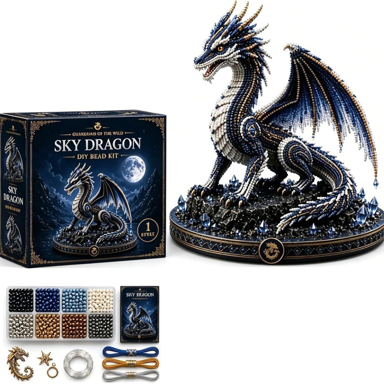 Animal 3D DIY Beaded Craft Kit with Full Materials & Instructions Beaded Animal Making Kit Bead Embroidery Set Gift For Beginners & Craft Enthusiasts (dragon)