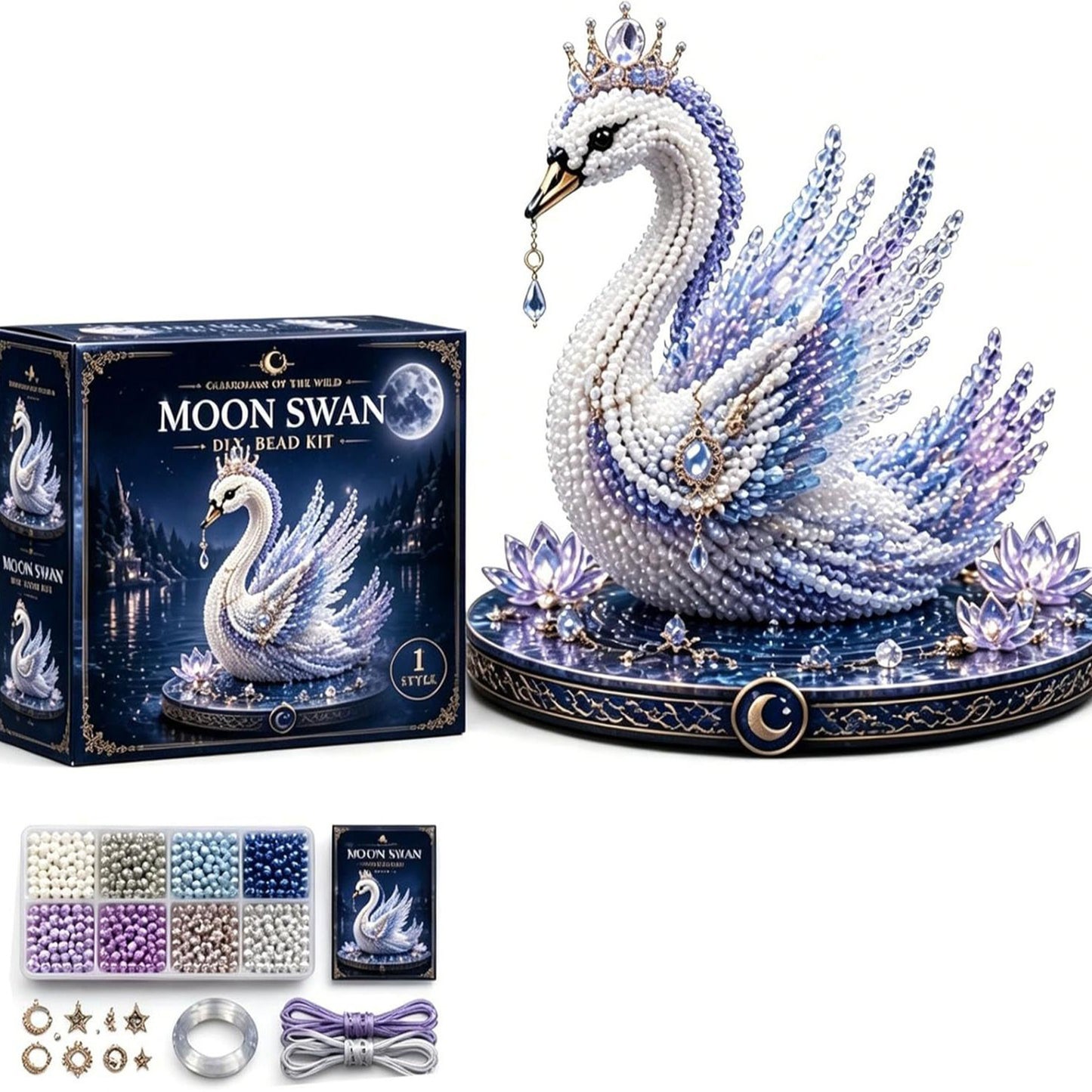 Animal 3D DIY Beaded Craft Kit with Full Materials & Instructions Beaded Animal Making Kit Bead Embroidery Set Gift For Beginners & Craft Enthusiasts (swan)