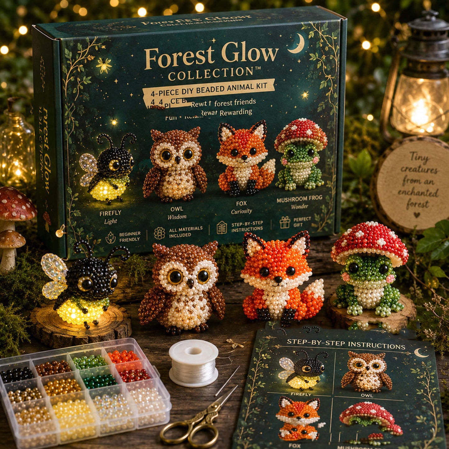 DIY 3D Animal Beaded Animal DIY Kit Gift for Beginners & Craft Enthusiasts Handmade Bead Art Kit Bead Embroidery Kit with Instructions (Forest animals)