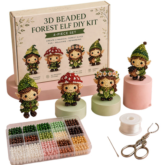 4Pcs Magical Elf-A DIY 3D Beaded Kit for Teens Adults Beginners Home Decor Gift Handmade Beading Craft Set with Colorful Beads & Instructions