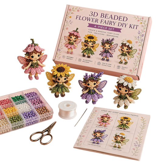 4Pcs Magical Elf-B DIY 3D Beaded Kit for Teens Adults Beginners Home Decor Gift Handmade Beading Craft Set with Colorful Beads & Instructions