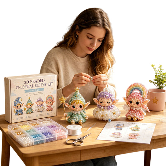 4Pcs Magical Elf-C DIY 3D Beaded Kit for Teens Adults Beginners Home Decor Gift Handmade Beading Craft Set with Colorful Beads & Instructions