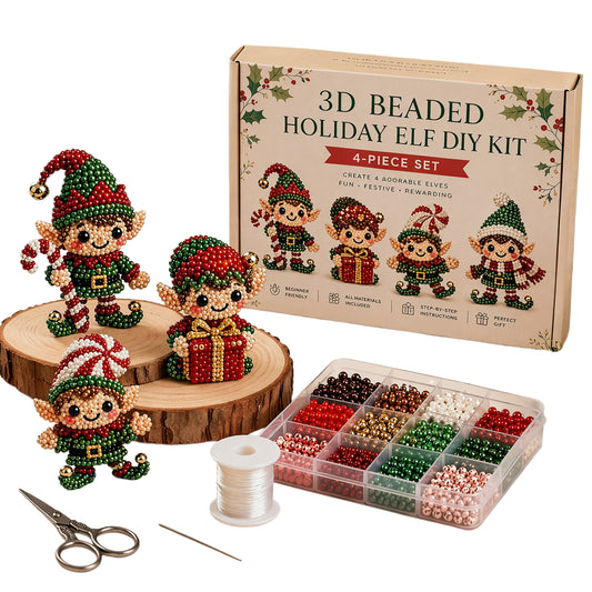 4Pcs Magical Elf-D DIY 3D Beaded Kit for Teens Adults Beginners Home Decor Gift Handmade Beading Craft Set with Colorful Beads & Instructions