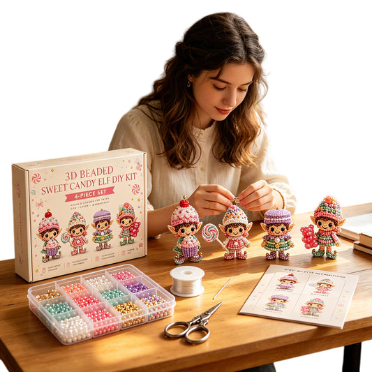 4Pcs Magical Elf-H DIY 3D Beaded Kit for Teens Adults Beginners Home Decor Gift Handmade Beading Craft Set with Colorful Beads & Instructions