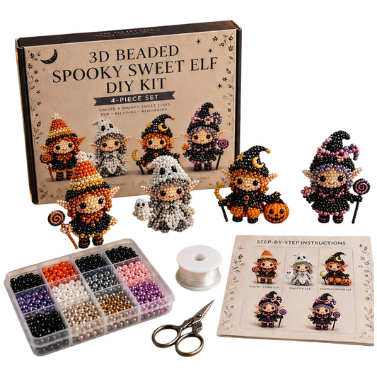 4Pcs Magical Elf-J DIY 3D Beaded Kit for Teens Adults Beginners Home Decor Gift Handmade Beading Craft Set with Colorful Beads & Instructions
