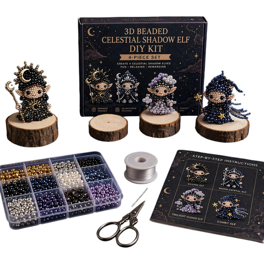 4Pcs Magical Elf-K DIY 3D Beaded Kit for Teens Adults Beginners Home Decor Gift Handmade Beading Craft Set with Colorful Beads & Instructions