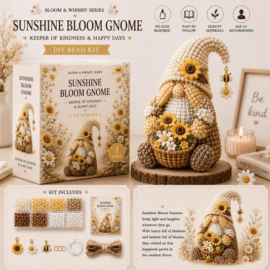 3D DIY Gnome Handmade Bead Art Kit with Full Materials & Instructions Beading Craft Set Beaded Gnome DIY Kit Gift For Beginners & Craft Enthusiasts (Sunflower Gnome)