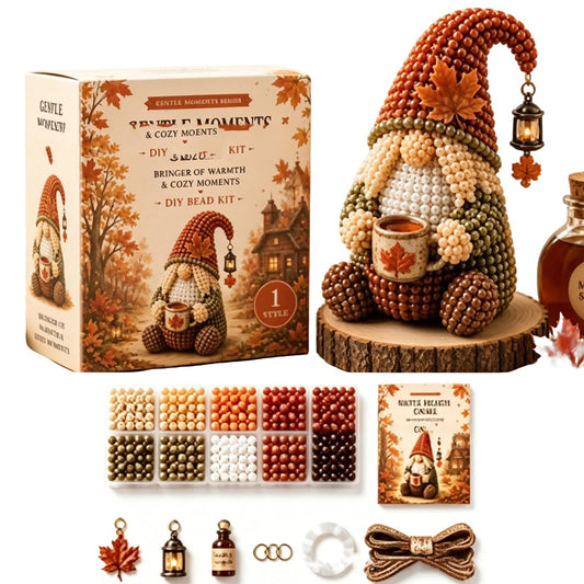3D DIY Gnome Handmade Bead Art Kit with Full Materials & Instructions Beading Craft Set Beaded Gnome DIY Kit Gift For Beginners & Craft Enthusiasts (Maple Leaf Gnome)