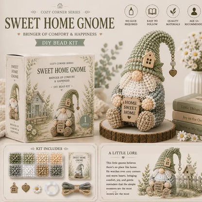 3D DIY Gnome Handmade Bead Art Kit with Full Materials & Instructions Beading Craft Set Beaded Gnome DIY Kit Gift For Beginners & Craft Enthusiasts (House Gnome)