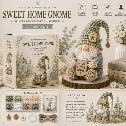 3D DIY Gnome Handmade Bead Art Kit with Full Materials & Instructions Beading Craft Set Beaded Gnome DIY Kit Gift For Beginners & Craft Enthusiasts (House Gnome)