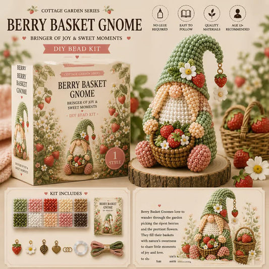 3D DIY Gnome Handmade Bead Art Kit with Full Materials & Instructions Beading Craft Set Beaded Gnome DIY Kit Gift For Beginners & Craft Enthusiasts (Strawberry Gnome)
