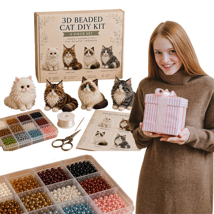 4pcs 3D DIY Cat Beaded Animal DIY Kit with Instructions Handmade Bead Art Kit Animal Beading Kit Gift for Beginners & Craft Enthusiasts (A)