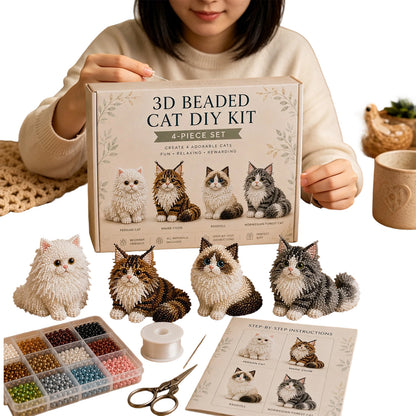 4pcs 3D DIY Cat Beaded Animal DIY Kit with Instructions Handmade Bead Art Kit Animal Beading Kit Gift for Beginners & Craft Enthusiasts (A)