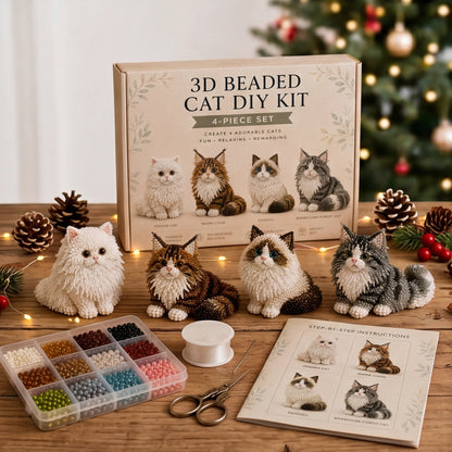 4pcs 3D DIY Cat Beaded Animal DIY Kit with Instructions Handmade Bead Art Kit Animal Beading Kit Gift for Beginners & Craft Enthusiasts (A)