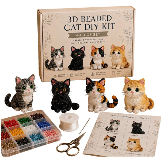 4pcs 3D DIY Cat Beaded Animal DIY Kit with Instructions Handmade Bead Art Kit Animal Beading Kit Gift for Beginners & Craft Enthusiasts (B)