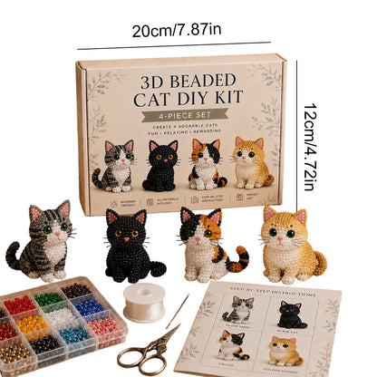 4pcs 3D DIY Cat Beaded Animal DIY Kit with Instructions Handmade Bead Art Kit Animal Beading Kit Gift for Beginners & Craft Enthusiasts (B)